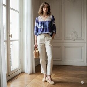 Silk Blend‎ Bohemian Blouse Top Crochet Tie Dye Purple Blue Womens